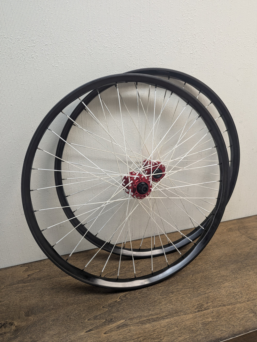 We Are One Triad 27.5 Inch Rims With Industry Nine Hydra Red Hubs White Berd Spokes Sale