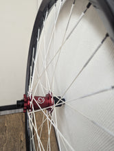 Load image into Gallery viewer, We Are One Triad 27.5 Inch Rims With Industry Nine Hydra Red Hubs White Berd Spokes Sale